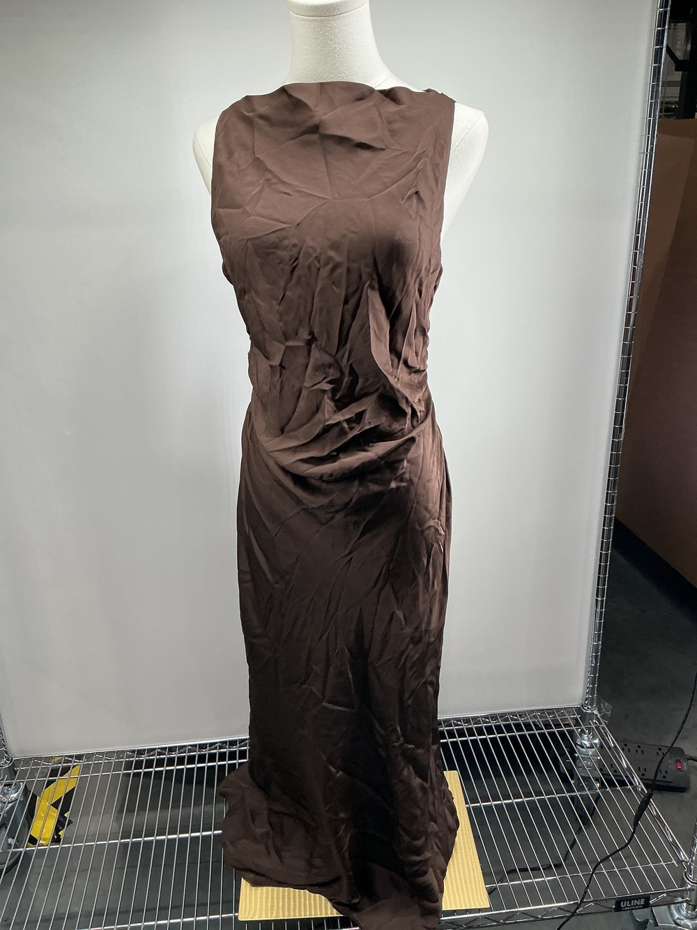 Washable Stretch Silk High Neck Midi Dress